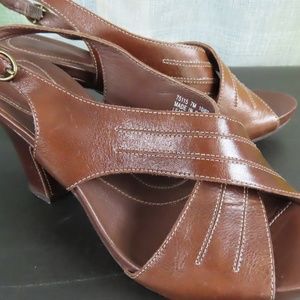 Clarks Brown Leather Cross Strap Sandals